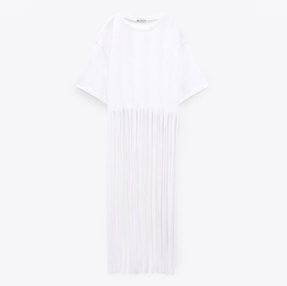 Zara long fringe t-shirt top white size S - Picture 11 of 11
